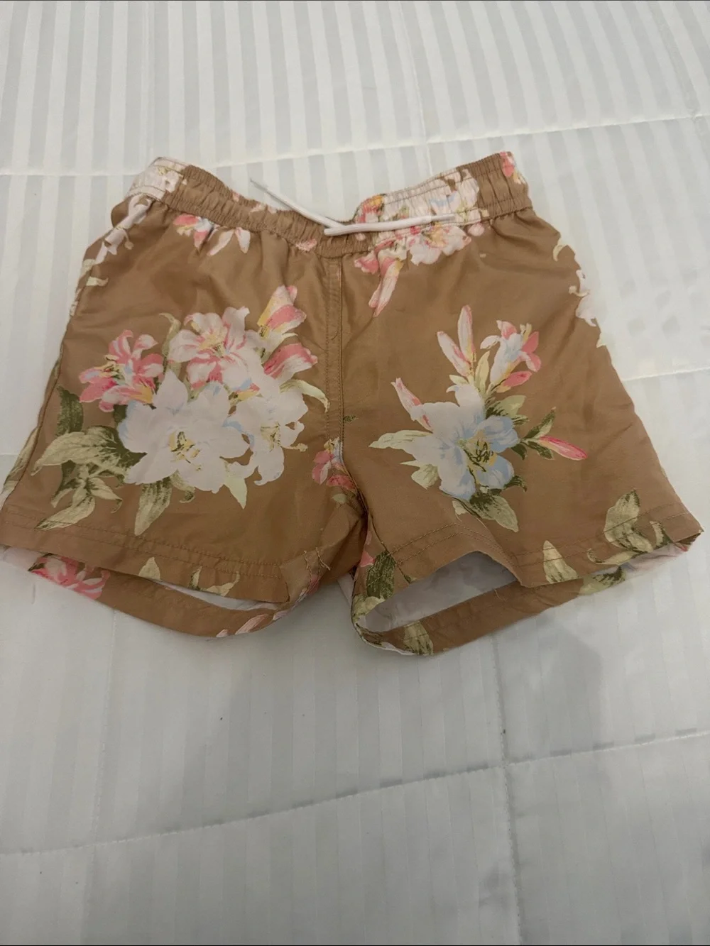 Janie and Jack Tan Floral Kids Swim Trunks